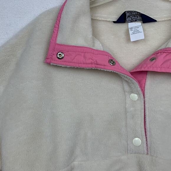 Woolrich womens xl vintage 90s fleece t snap pullover sweatshirt white pink - Picture 5 of 11